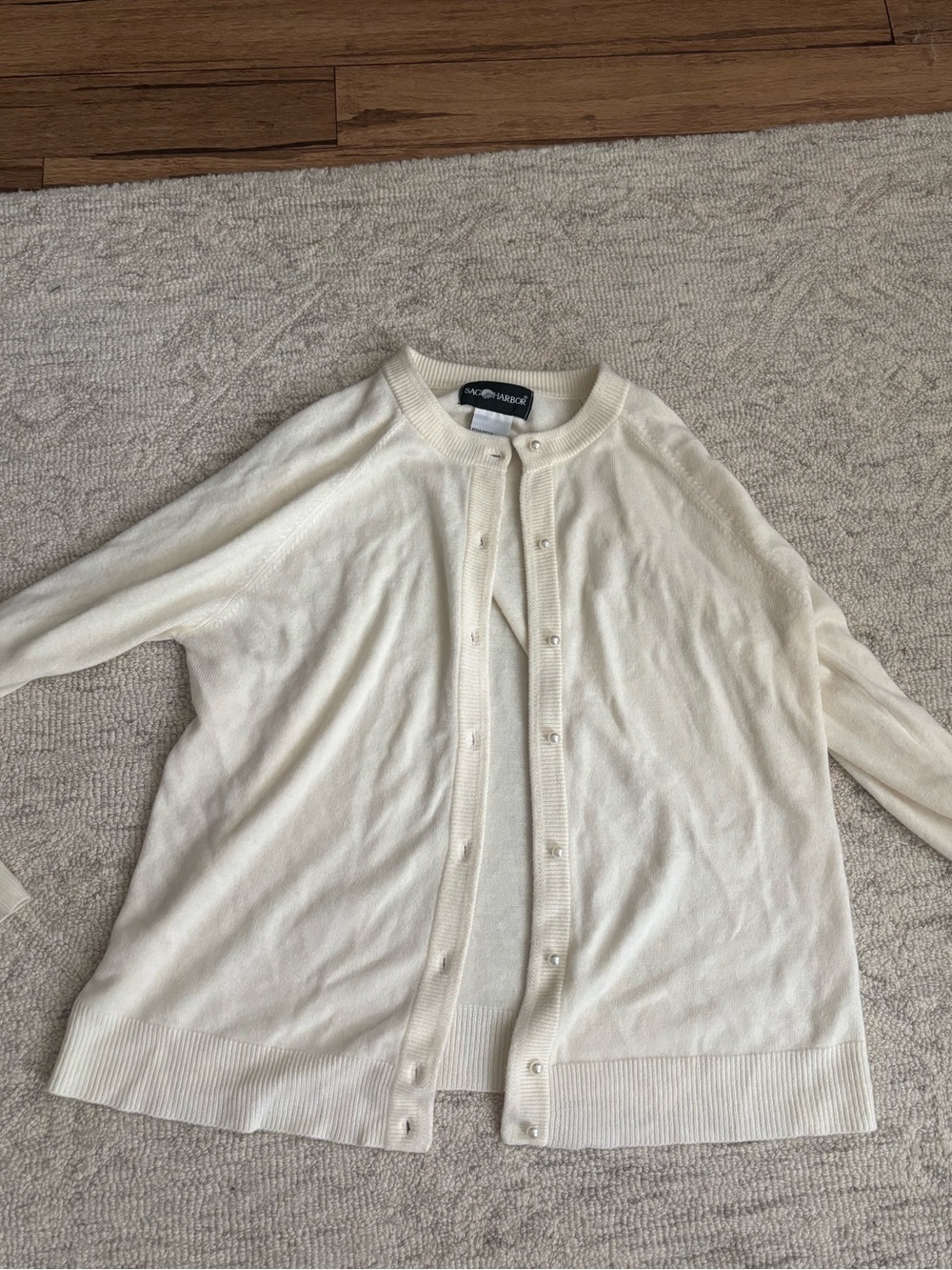Sag Harbor Cream Button-Front Women's Cardigan with Pearl Buttons